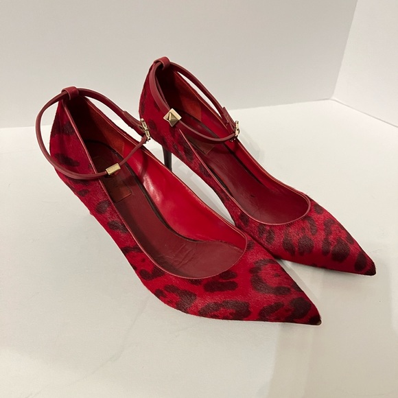 AUTHENTIC VALENTINO GARAVANI Calf Hair Leopard Print RED Size 9 US / 40EU - Picture 2 of 5
